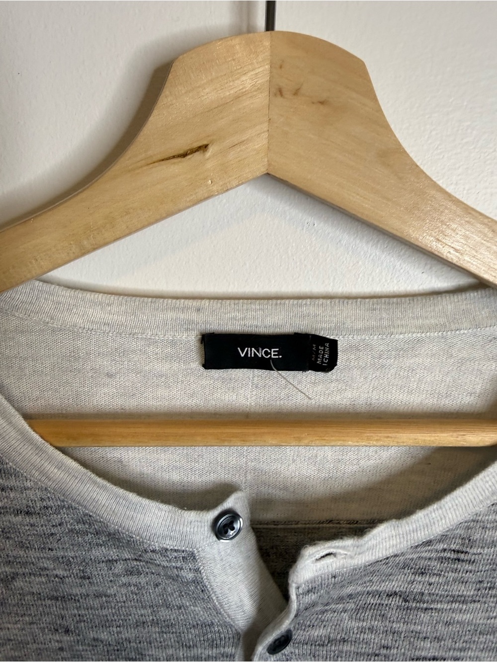 Vince Two-Tone Gray and Cream Long Sleeve Henley - Picture 6 of 10